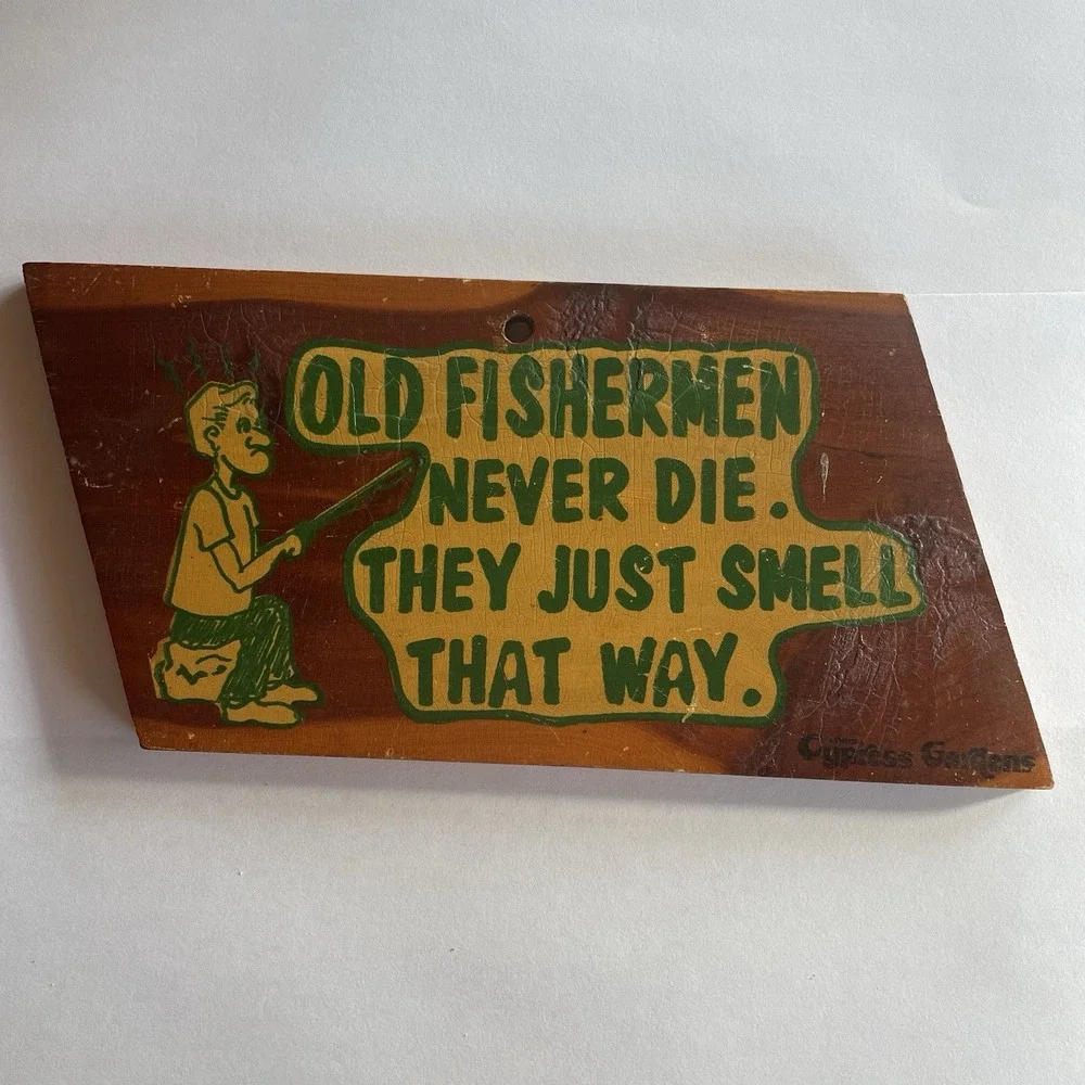 Vintage Cypress Gardens Fisherman Sign Wood